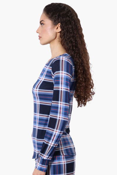 Canada Weather Gear Plaid Crewneck Pajama Top - Blue - Womens Pajamas - Fairweather