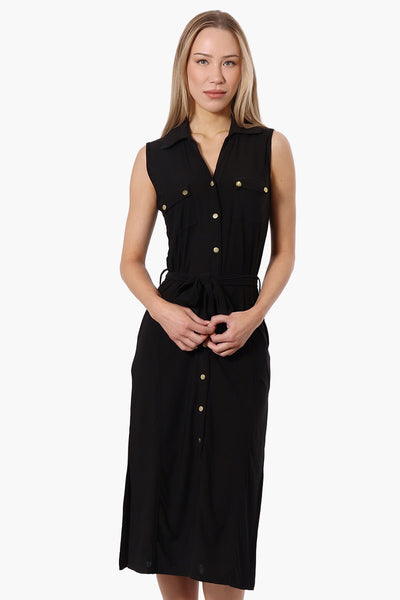 Majora Button Down Belted Maxi Dress - Black - Womens Maxi Dresses - Fairweather