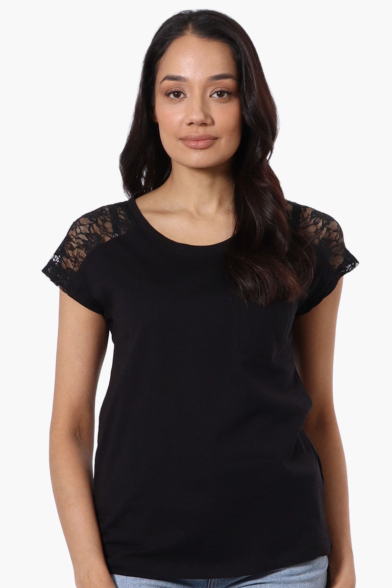 Majora Floral Lace Cap Sleeve Tee - Black - Womens Tees & Tank Tops - Fairweather