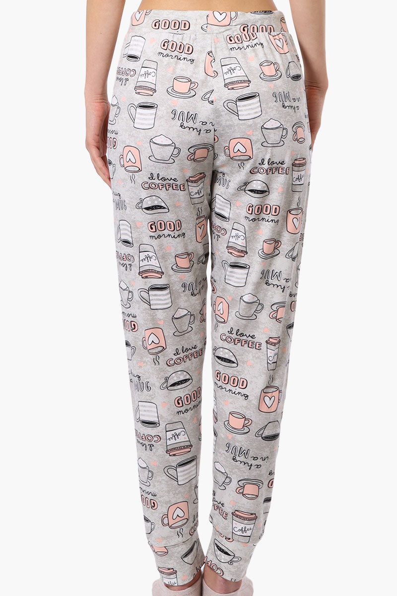 Canada Weather Gear Coffee Pattern Tie Waist Pajama Pants - White - Womens Pajamas - Fairweather