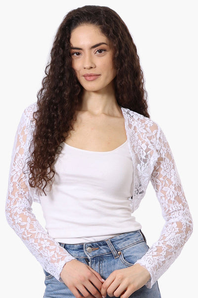 Impress Long Sleeve Lace Shrug Cardigan - White - Womens Cardigans - Fairweather