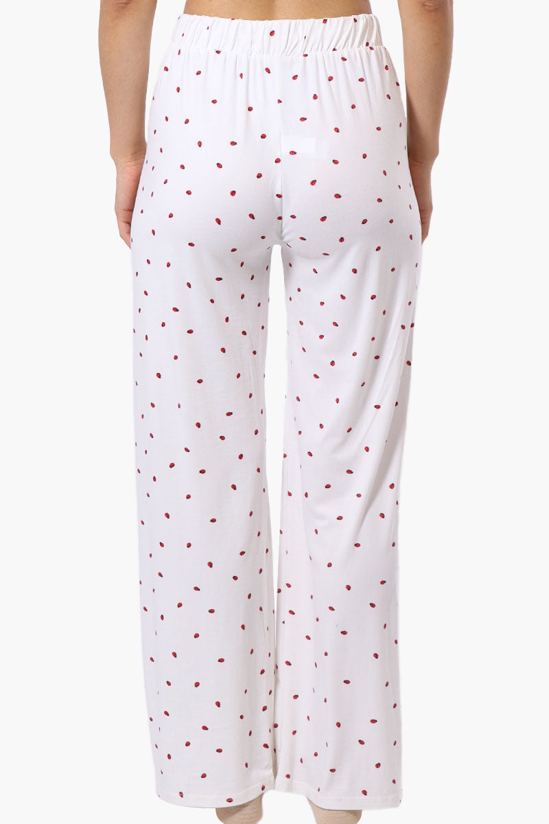 Canada Weather Gear Ladybug Pattern Wide Leg Pajama Pants - White - Womens Pajamas - Fairweather