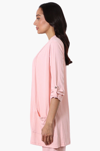 Majora Ribbed Roll Up Sleeve Wrap Cardigan - Pink - Womens Cardigans - Fairweather