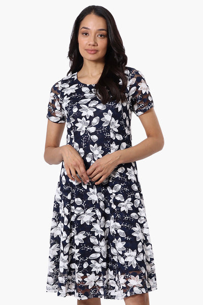 Limite Floral A-Line Mesh Day Dress - Navy - Womens Day Dresses - Fairweather