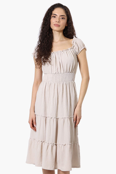 International INC Company Tiered Smocked Waist Maxi Dress - Beige - Womens Maxi Dresses - Fairweather