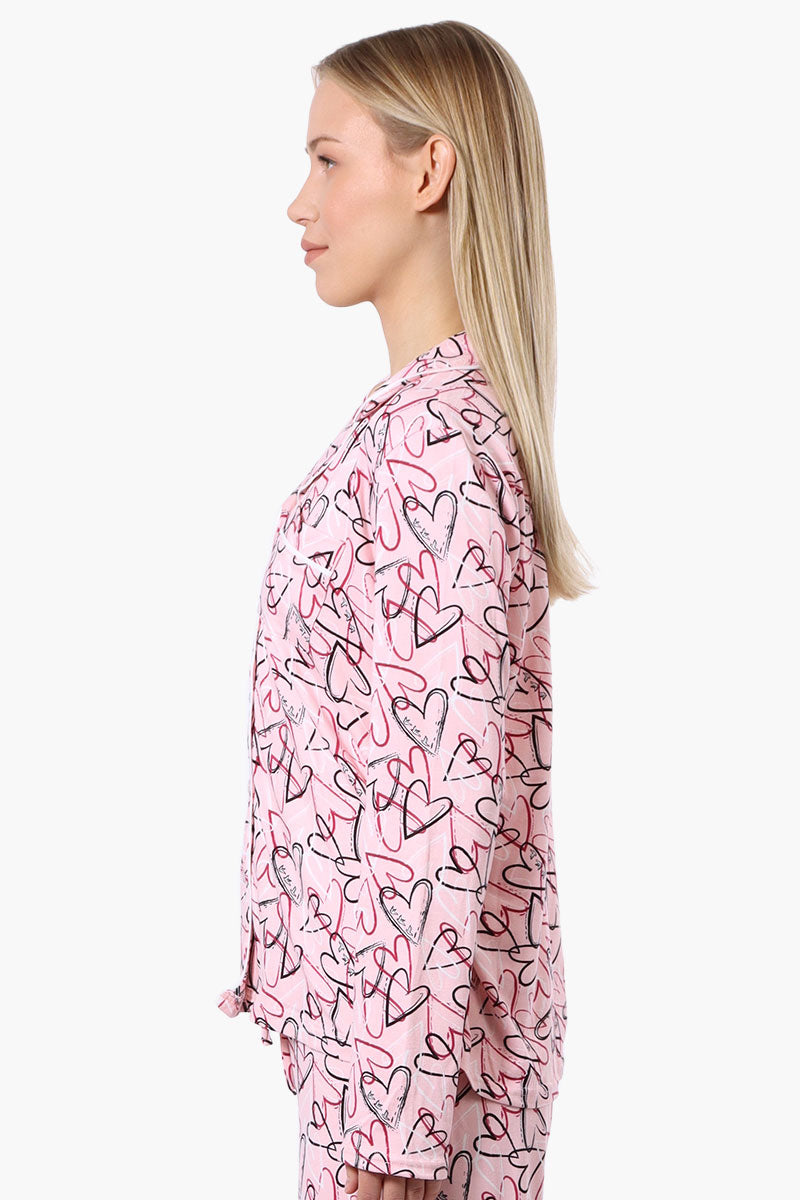 Canada Weather Gear Heart Pattern Button Down Pajama Top - Pink - Womens Pajamas - Fairweather