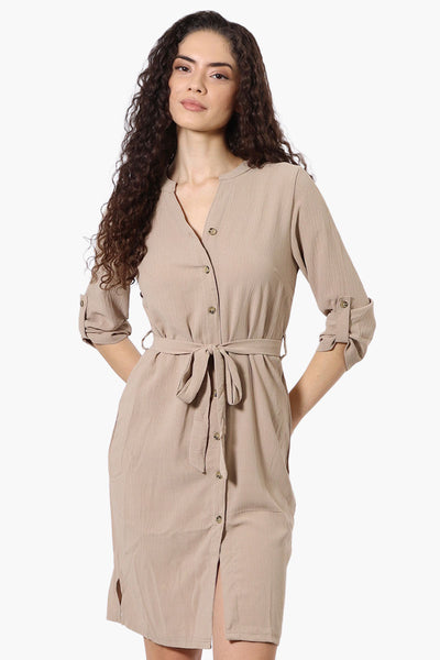 Urbanology Button Down Belted Day Dress - Beige - Womens Day Dresses - Fairweather