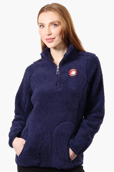 Canada Weather Gear 1/4 Zip Sherpa Pullover Sweater - Navy - Womens Pullover Sweaters - Fairweather