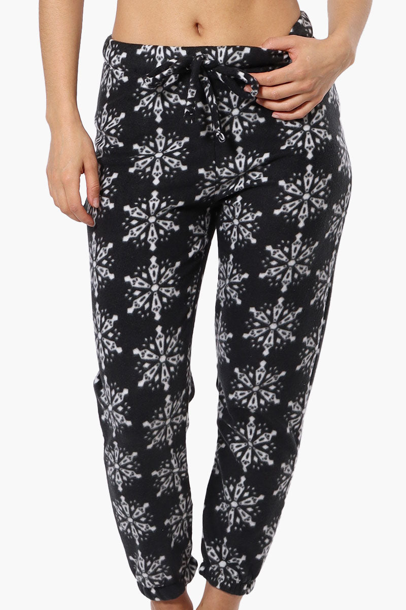 Canada Weather Gear Snowflake Pattern Fleece Pajama Bottoms - Black - Womens Pajamas - Fairweather