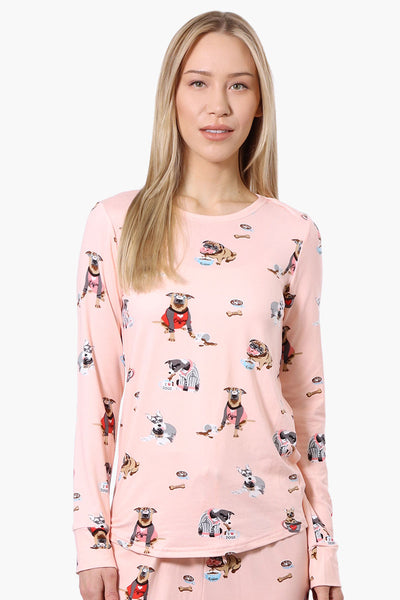 Canada Weather Gear Dog Pattern Pajama Top - Pink - Womens Pajamas - Fairweather