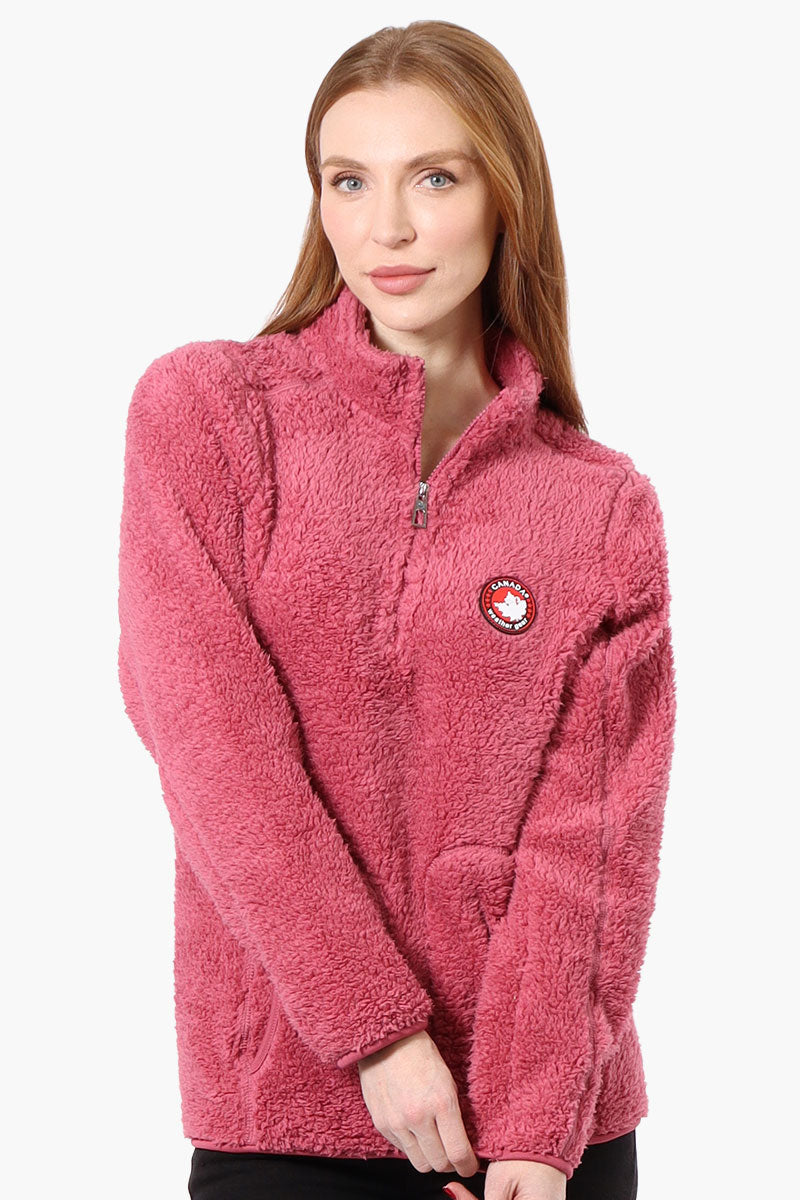 Canada Weather Gear 1/4 Zip Sherpa Pullover Sweater - Pink - Womens Pullover Sweaters - Fairweather