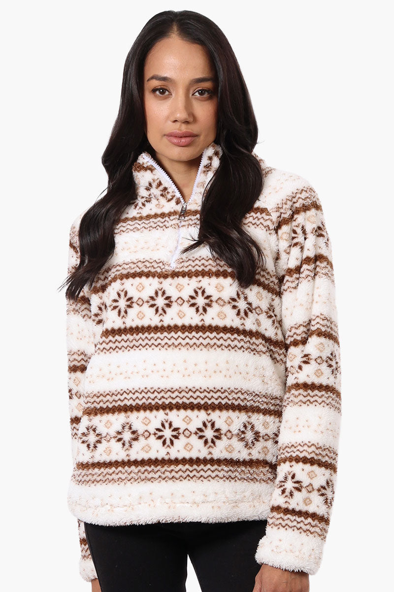 Canada Weather Gear Fair Isle Pattern 1/4 Zip Pullover Sweater - Brown - Womens Pullover Sweaters - Fairweather