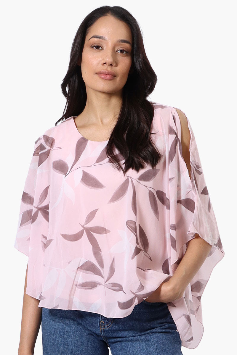 Limite Floral Cold Shoulder Poncho Blouse - Pink - Womens Shirts & Blouses - Fairweather