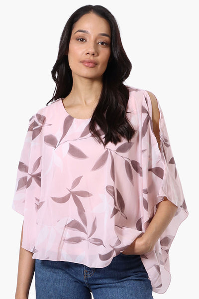 Limite Floral Cold Shoulder Poncho Blouse - Pink