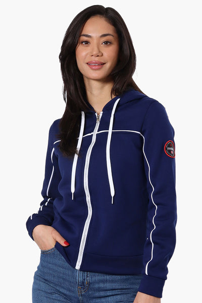 Fahrenheit Piping Detail Zip Up Hoodie - Navy - Womens Hoodies & Sweatshirts - Fairweather