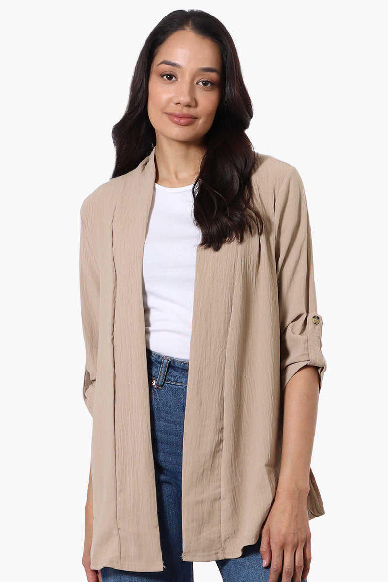 Urbanology Roll Up Sleeve Open Wrap Cardigan - Beige - Womens Cardigans - Fairweather