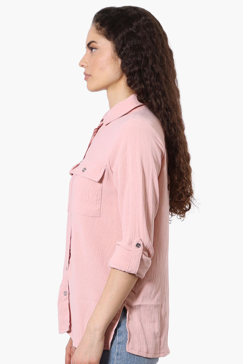 Chemise boutonnée à manches retroussables de la société International INC - Rose