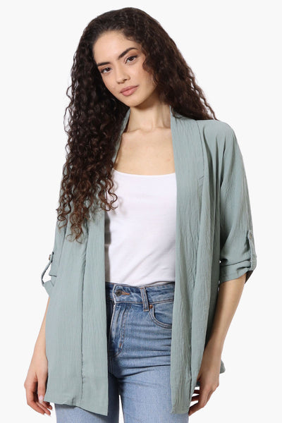 Urbanology Roll Up Sleeve Open Wrap Cardigan - Mint