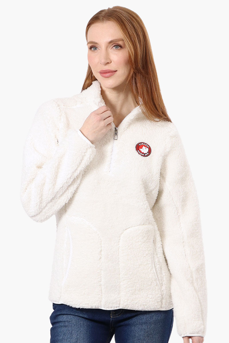 Canada Weather Gear 1/4 Zip Sherpa Pullover Sweater - White - Womens Pullover Sweaters - Fairweather