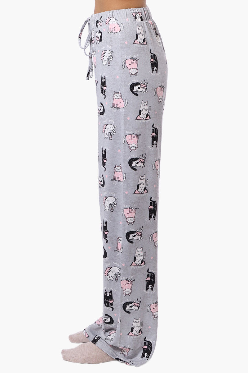 Canada Weather Gear Cat Pattern Wide Leg Pajama Pants - Grey - Womens Pajamas - Fairweather