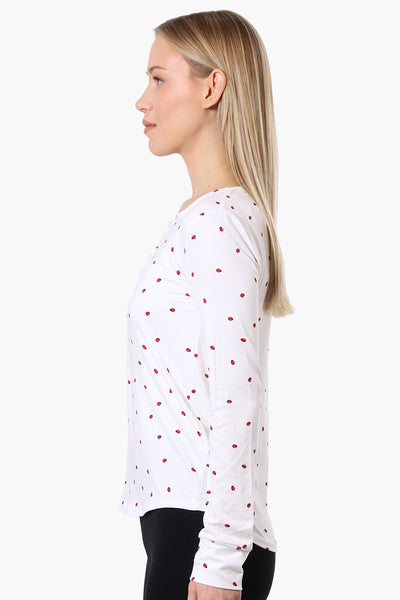 Canada Weather Gear Ladybug Pattern Henley Pajama Top - White - Womens Pajamas - Fairweather