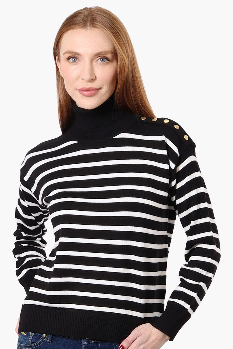 International INC Company Striped Turtleneck Pullover Sweater - Black - Womens Pullover Sweaters - Fairweather