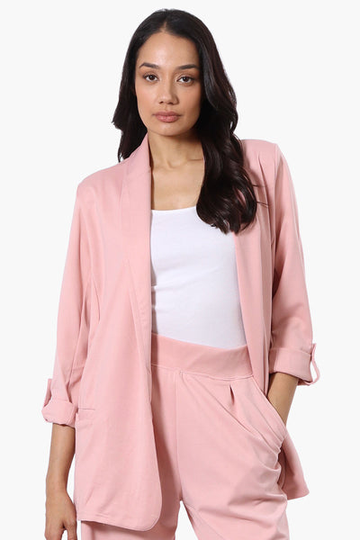 Costa Blanca Roll Up Sleeve Open Blazer - Pink - Womens Blazers - Fairweather