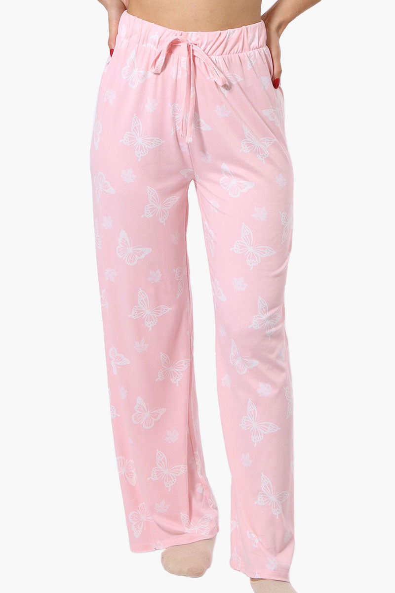 Canada Weather Gear Butterfly Pattern Wide Leg Pajama Pants - Pink - Womens Pajamas - Fairweather