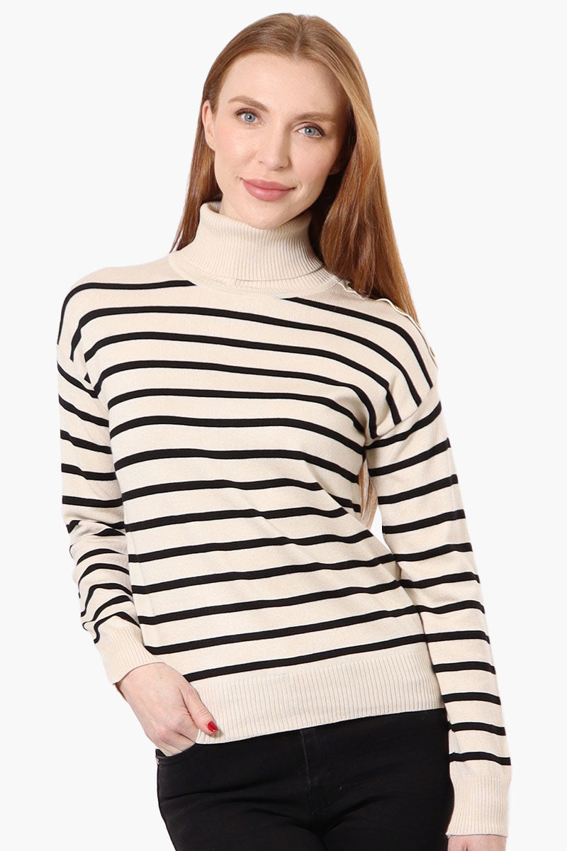 International INC Company Striped Turtleneck Pullover Sweater - Cream - Womens Pullover Sweaters - Fairweather