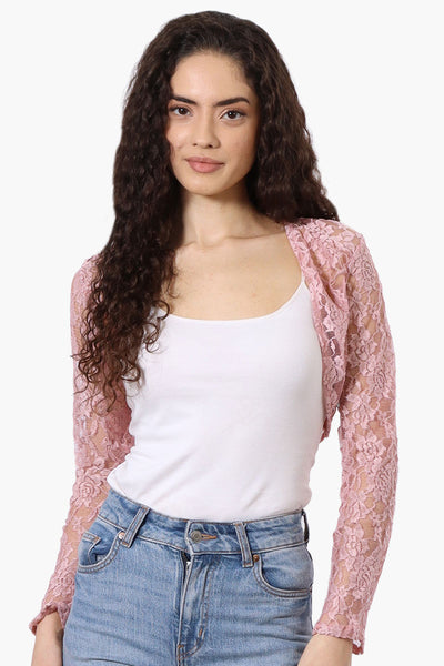 Impress Long Sleeve Lace Shrug Cardigan - Pink - Womens Cardigans - Fairweather