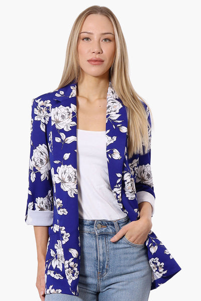 Limite Floral Roll Up Sleeve Open Blazer - Blue - Womens Blazers - Fairweather