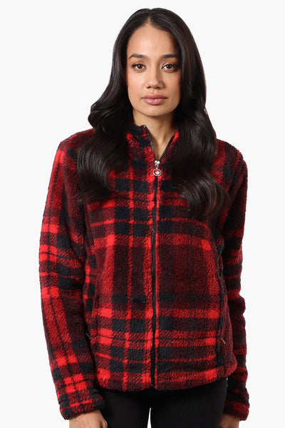 Canada Weather Gear Plush Plaid Hooded Lightweight Jacket - Red - Womens Lightweight Jackets - Fairweather