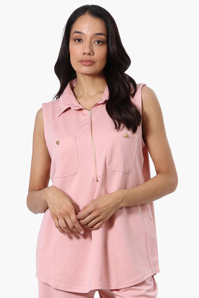 Costa Blanca Half Zip Sleeveless Blouse - Pink - Womens Shirts & Blouses - Fairweather