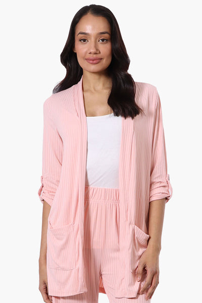 Majora Ribbed Roll Up Sleeve Wrap Cardigan - Pink - Womens Cardigans - Fairweather