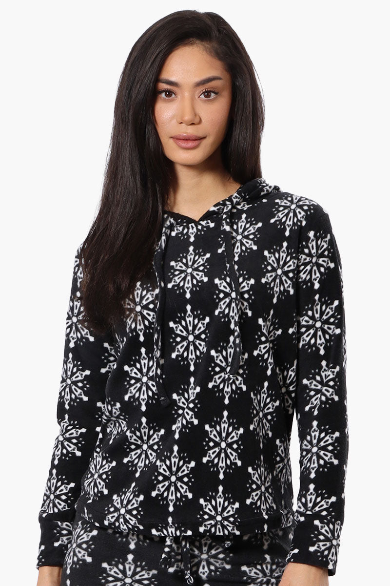 Canada Weather Gear Snowflake Pattern Hooded Pajama Top - Black - Womens Pajamas - Fairweather