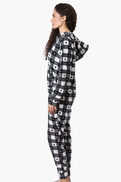 Canada Weather Gear Hooded Plaid Fleece Onesie - Black - Womens Onesies - Fairweather