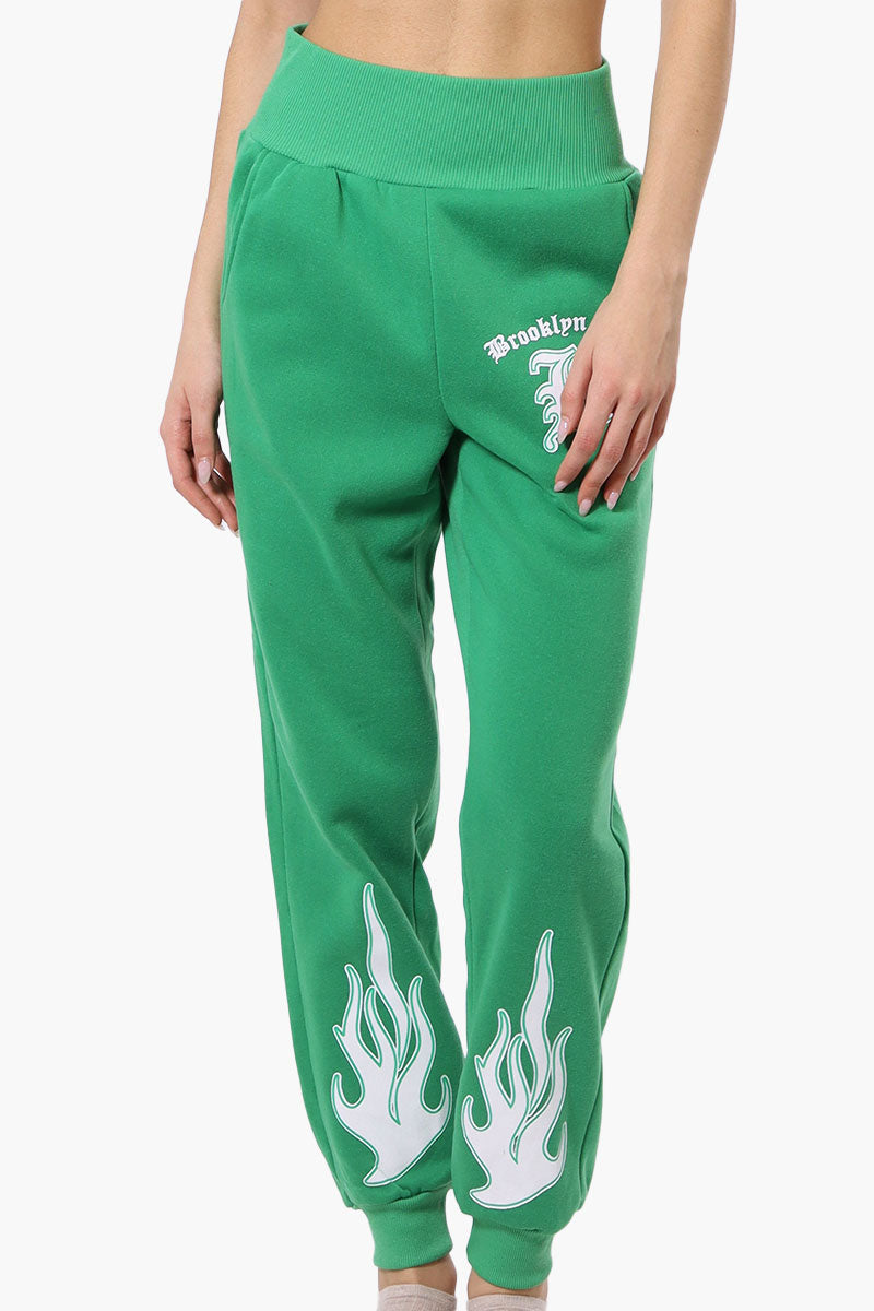 New Look High Waisted Flame Print Joggers - Green - Womens Joggers & Sweatpants - Fairweather