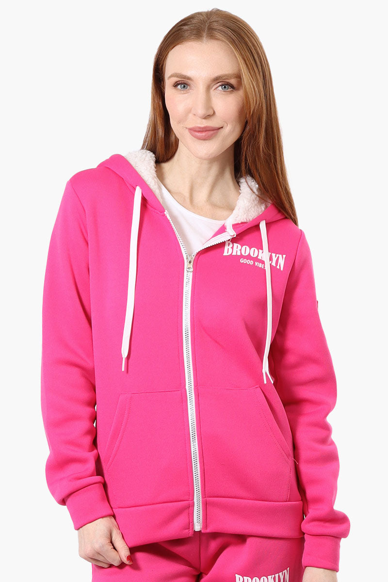 Fahrenheit Fleece Lined Brooklyn Print Hoodie - Pink - Womens Hoodies & Sweatshirts - Fairweather