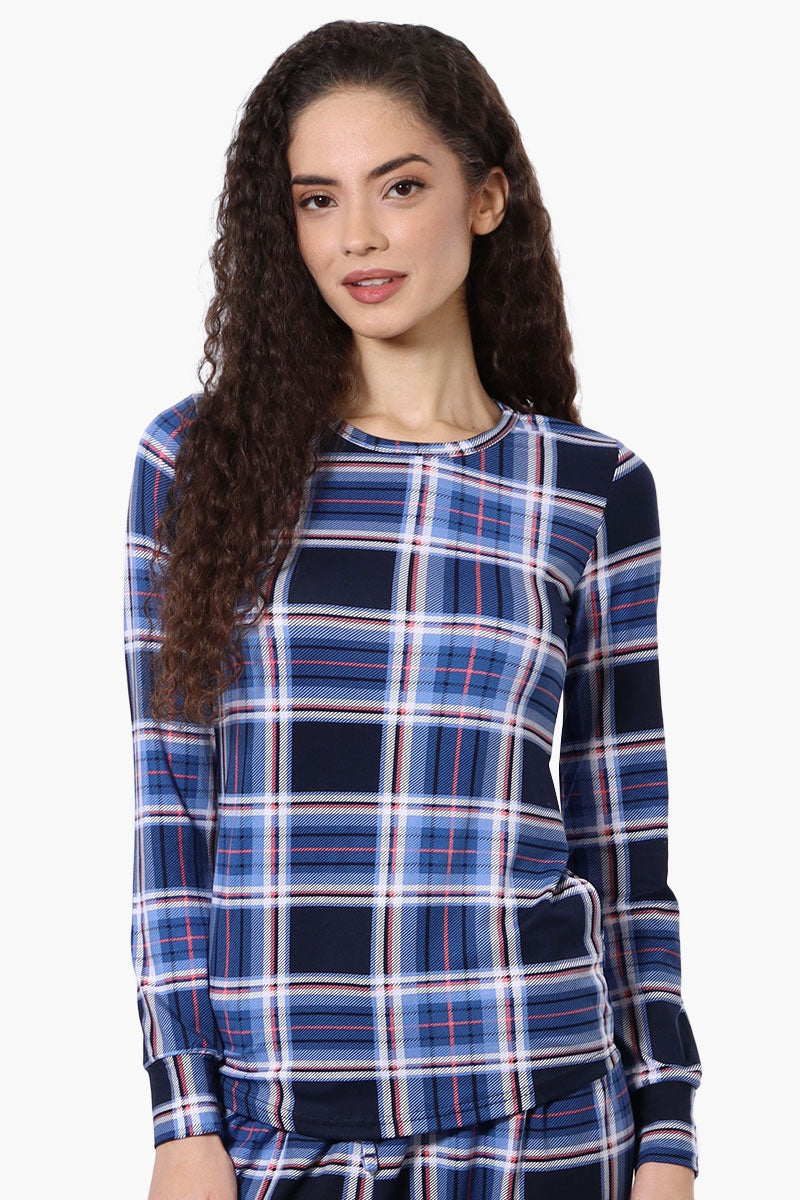 Canada Weather Gear Plaid Crewneck Pajama Top - Blue - Womens Pajamas - Fairweather