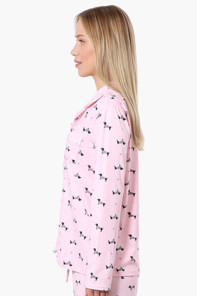 Canada Weather Gear Dachshund Pattern Button Down Pajama Top - Pink - Womens Pajamas - Fairweather