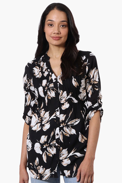 International INC Company Floral Pintuck Blouse - Black - Womens Shirts & Blouses - Fairweather