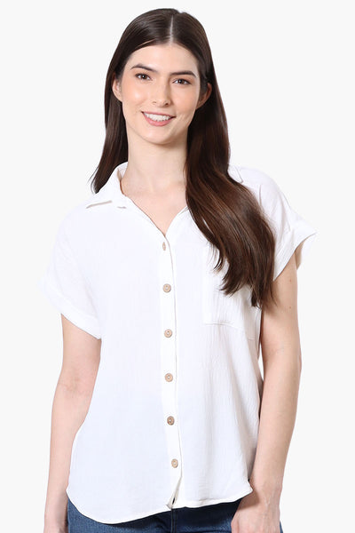 Urbanology Short Sleeve Button Down Shirt - White - Womens Shirts & Blouses - Fairweather