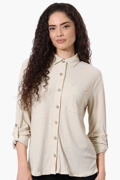 Style Xchange Vintage Button Down Roll Up Sleeve Shirt - Cream - Womens Shirts & Blouses - Fairweather