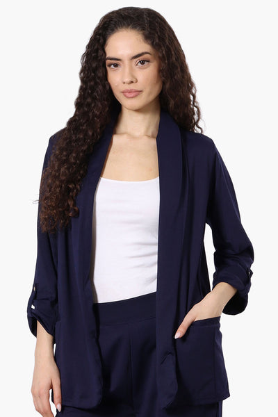 Costa Blanca Roll Up Sleeve Open Blazer - Navy - Womens Blazers - Fairweather