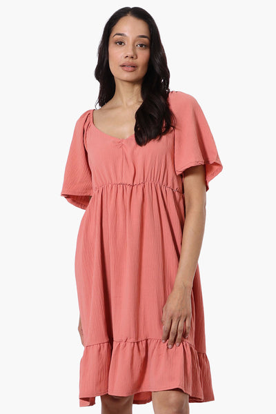 Urbanology Short Sleeve Smock Back Day Dress - Coral - Womens Day Dresses - Fairweather