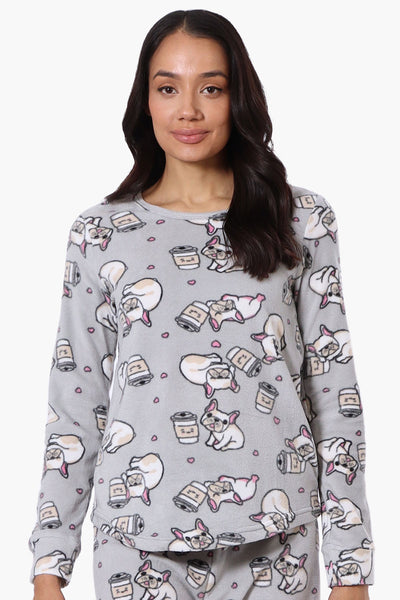 Canada Weather Gear Dog Pattern Pajama Top - Grey - Womens Pajamas - Fairweather