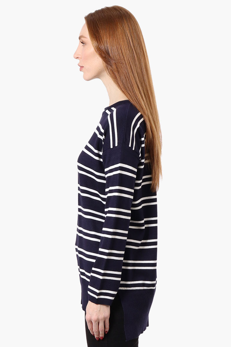 Beechers Brook Striped Round Neck Pullover Sweater - Navy - Womens Pullover Sweaters - Fairweather