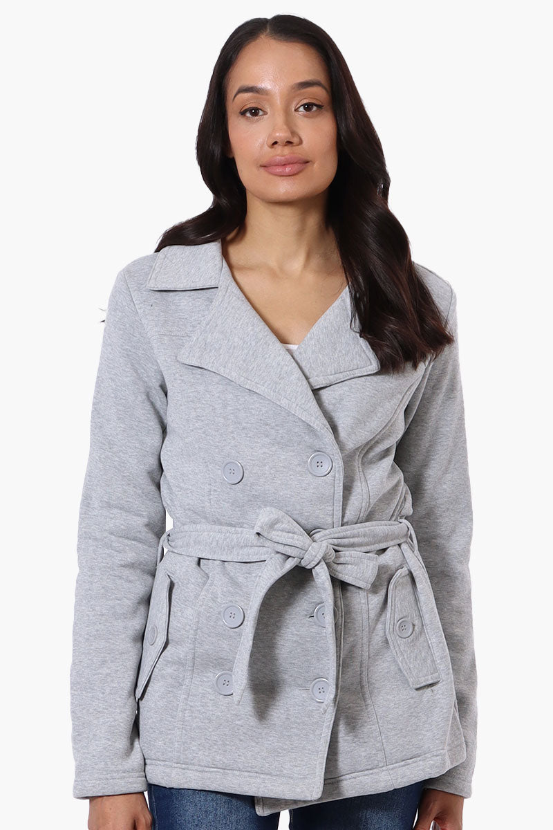 Fahrenheit Belted Double Breasted Lightweight Jacket - Grey - Womens Lightweight Jackets - Fairweather