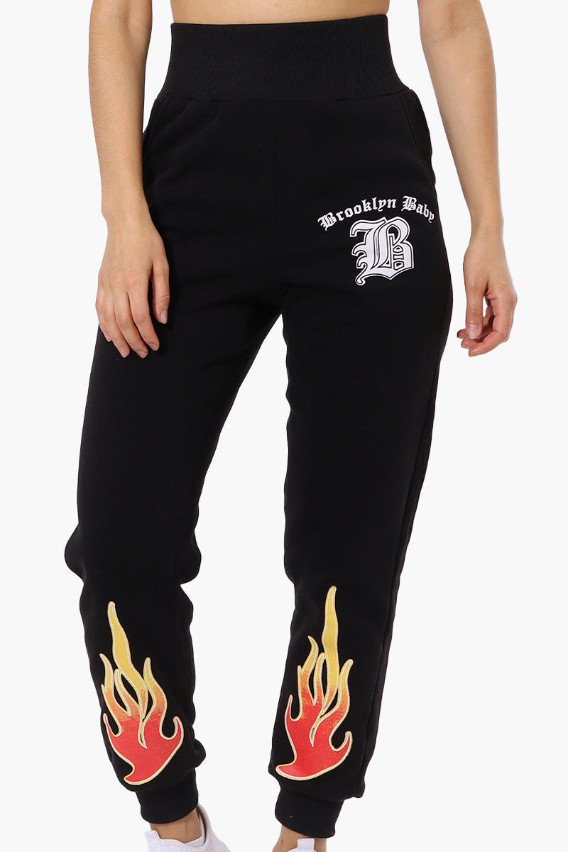 New Look High Waisted Flame Print Joggers - Black - Womens Joggers & Sweatpants - Fairweather