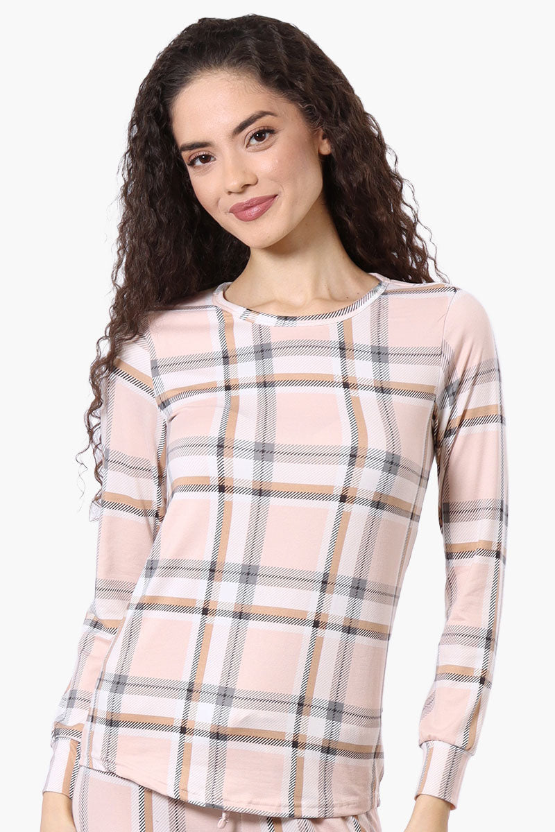 Canada Weather Gear Plaid Crewneck Pajama Top - Blush - Womens Pajamas - Fairweather